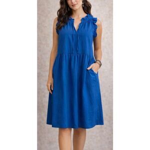 Maggy London NWT blue cotton ruffle sleeve dress 6